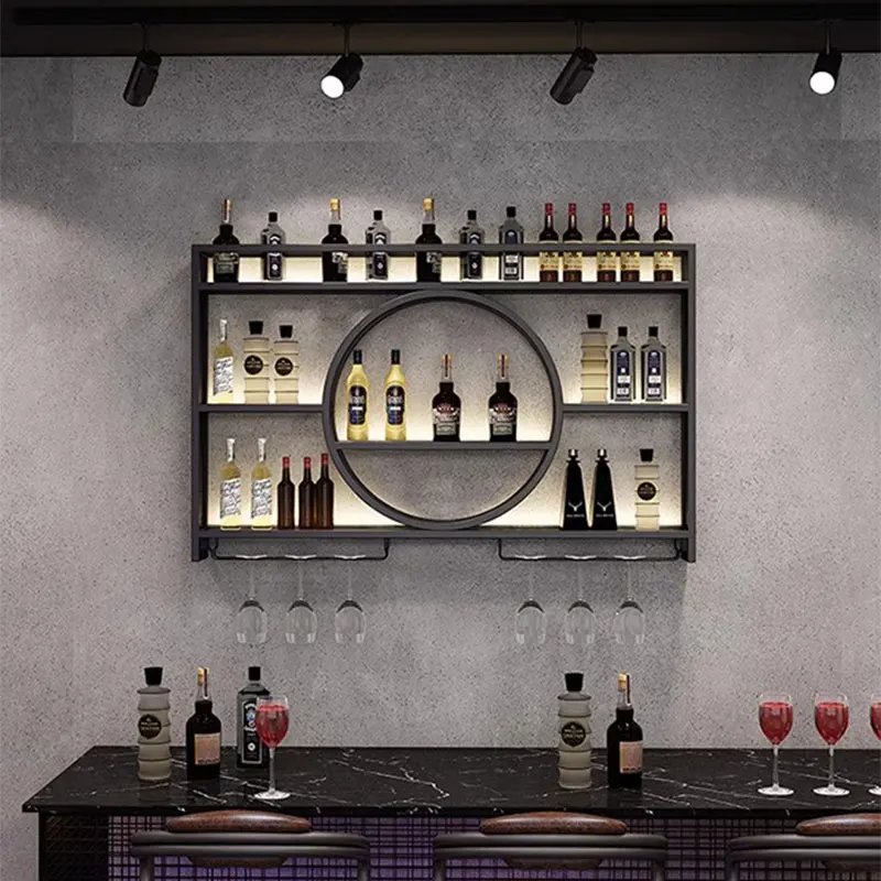 Verticale Luxe Ijzeren Wijnrek Houder Display Woonkamer Muur Wijnrek Opknoping Kettingplank Botelleros De Vino Bar Meubels