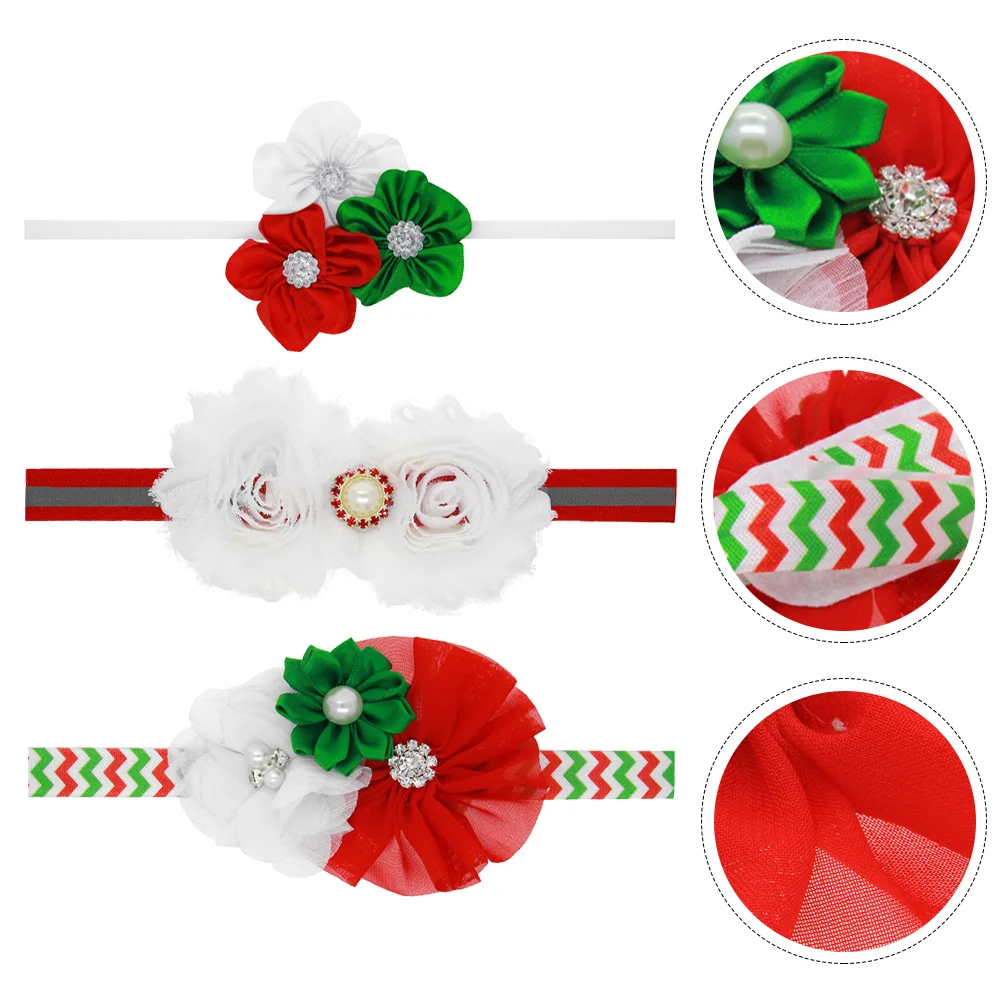 3-teiliges Weihnachts-Stirnband, Haar-Stirnbänder, Schleife für Mädchen, Baby-Kopfschmuck, Neugeborene, Foto-Requisiten, elastisch