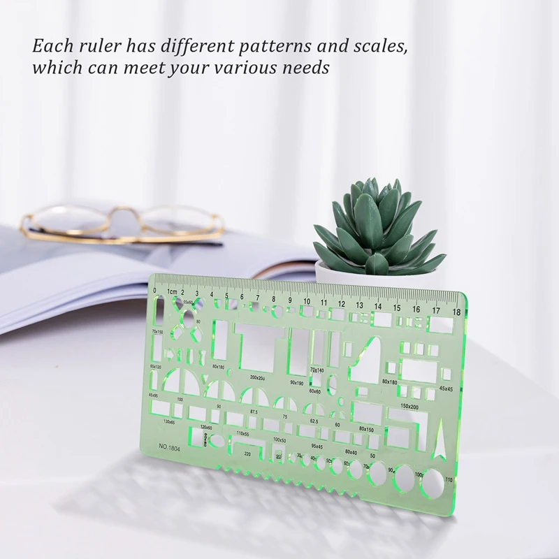 6 Pieces Plastic Measuring Templates Building Formwork Stencils Geometric Drawing Rulers For Office And School,Green