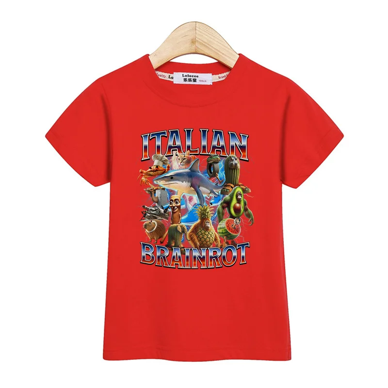 Children Summer Shirt Italian Brainrot Cartoon T-shirt for Boys AI Printed Top Short Sleeved Tees image 2