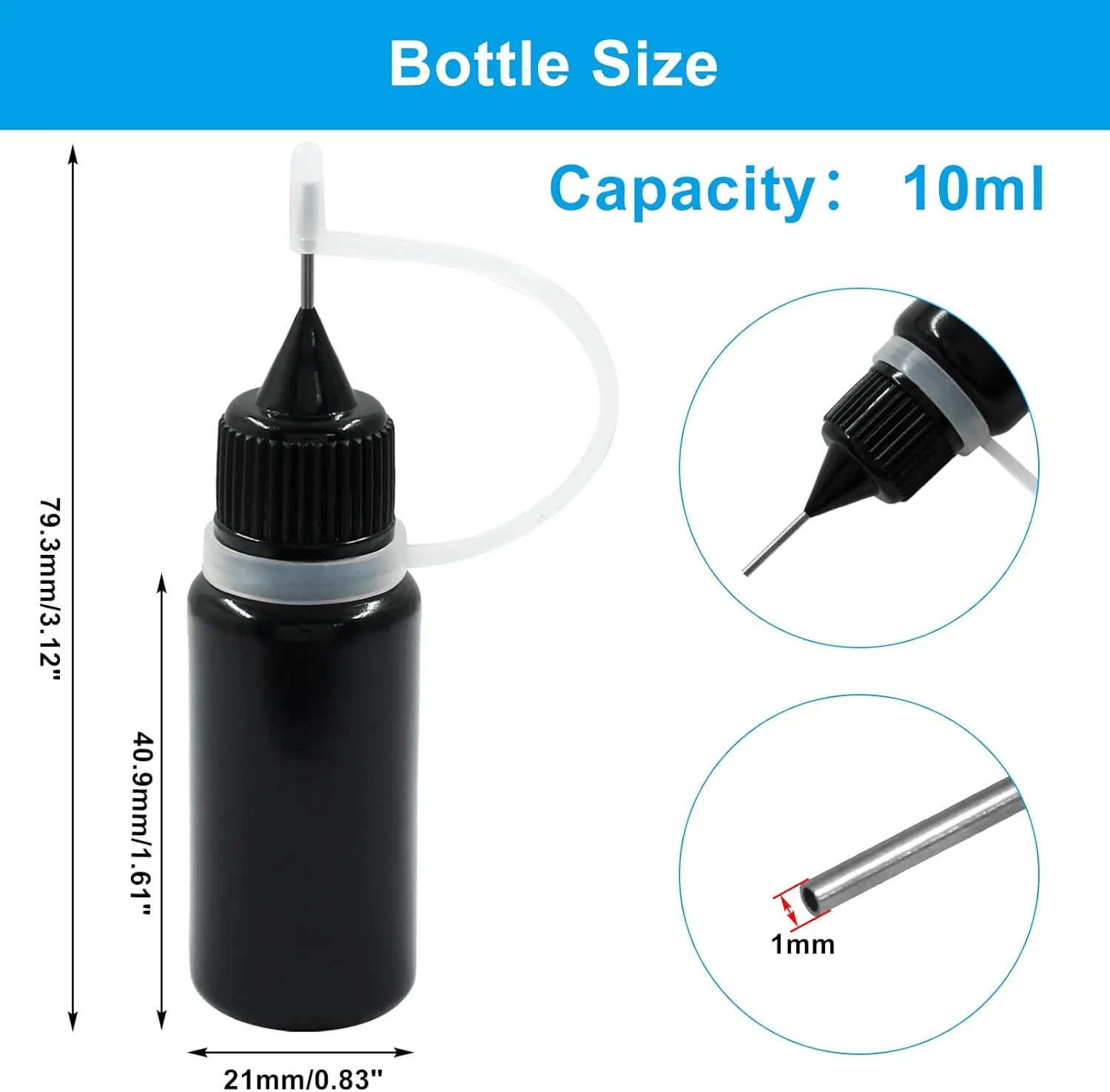 Garrafa de cola com tampa preta, ferramenta DIY Quilling, recipientes conta-gotas líquidos, anéis de silicone, 10ml-120 ml, 5pcs