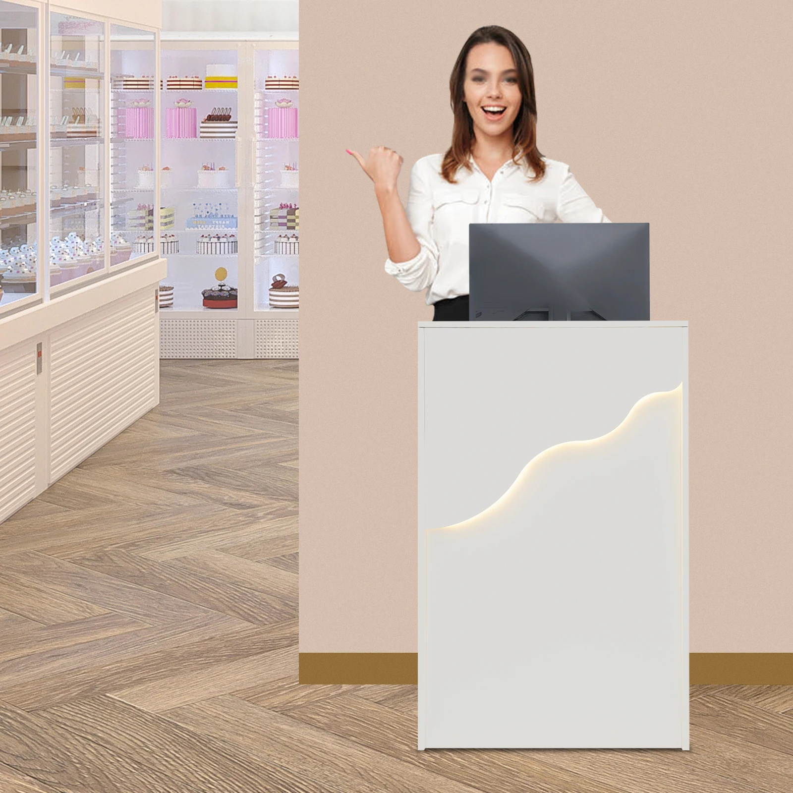 مكتب استقبال مع ضوء LED درج قابل للقفل مكتب الخروج أضواء 4-ألوان للبوتيك/المقهى/متجر البيع بالتجزئة #1