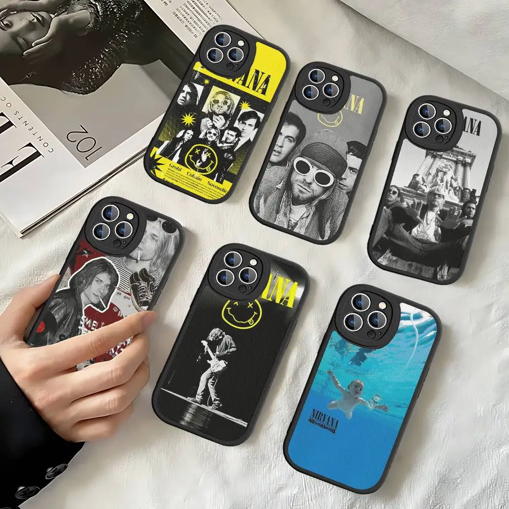Grunge Band N-Nirvana Leather Phone Case For IPhone 15 14 13 Pro Max 12 11 16 Plus Phone Cover