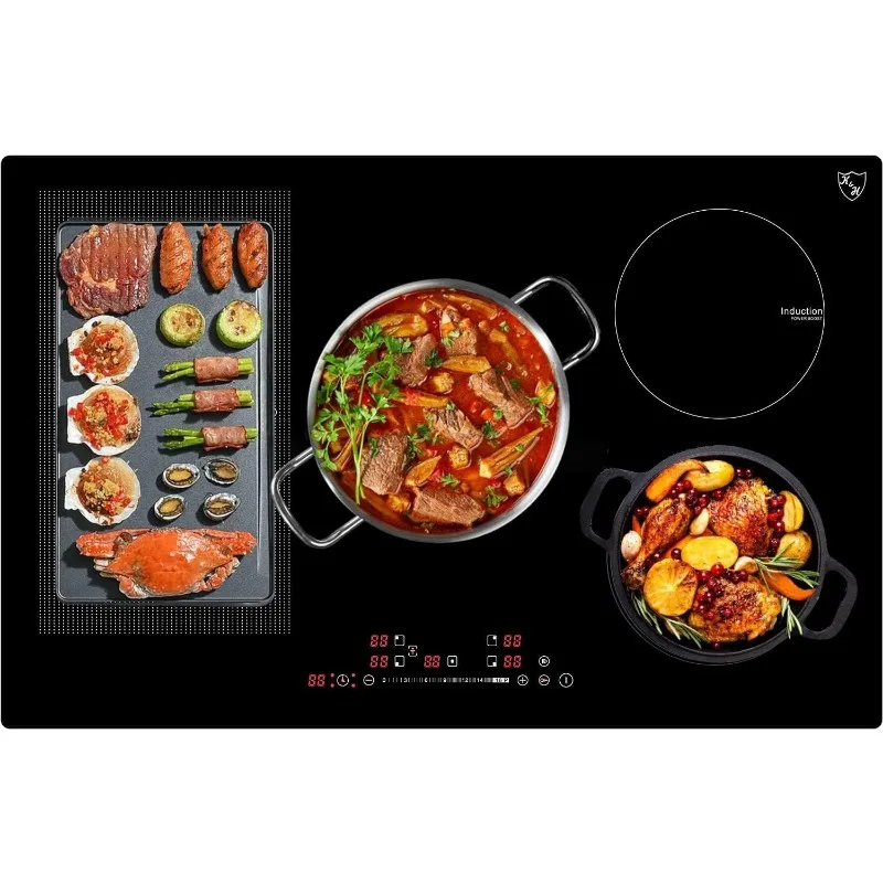 K&H SIGNATURE SERIES 5 Burner 36 Inch Built-in Induction FLEX Electric Stove Top Ceramic Cooktop SLIDER Touch Control