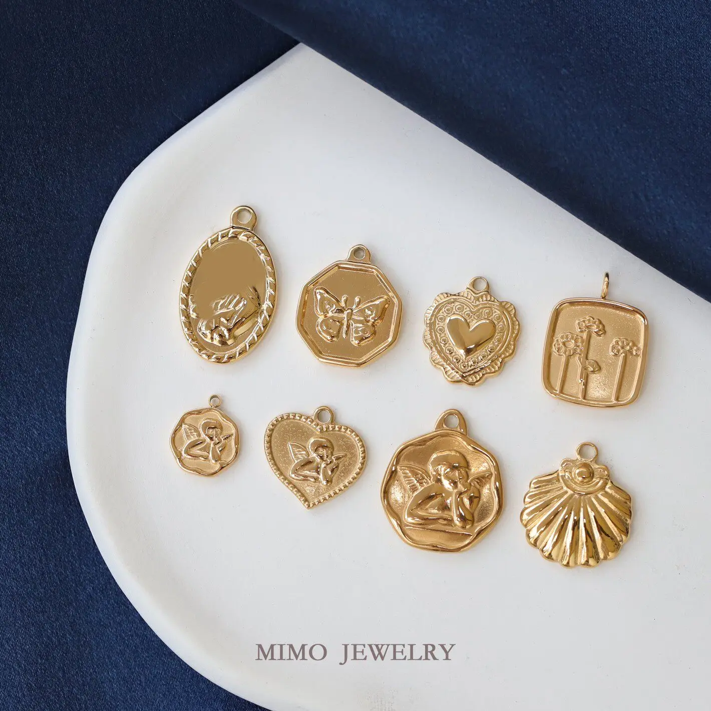 1pcs Titanium Steel Gold-plated Angel Shell Butterfly Flower Love Charms For Jewelry Making DIY Bracelet Accessories Findings view 3
