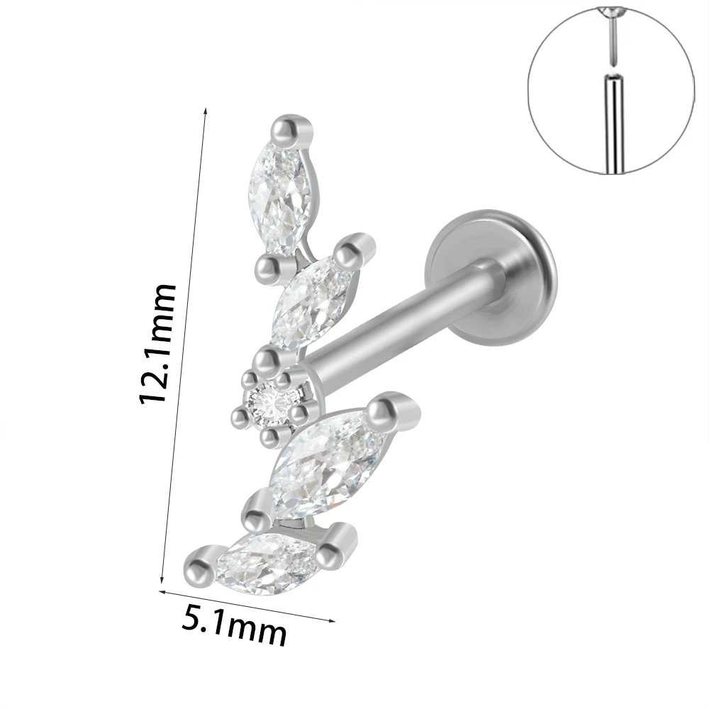 Surgical Steel Marquise CZ Leaf Shaped Stud Earring