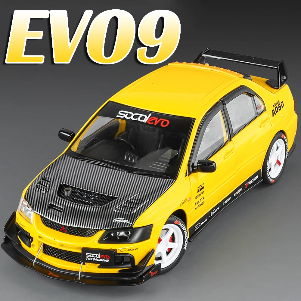 1:24 EVO9 Model Miniature Toy Cars Alloy Diecast Sound Light Shock Absorption Pull Back Doors Opened Children Interactive Toys