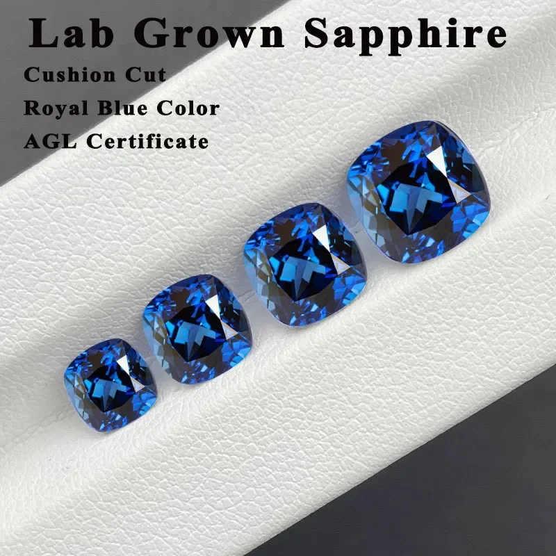 Lab Grown Sapphire Cushion Cut Royal Blue Color for DIY Jewelry Making Ring Necklace Main Materials Selectable Certificate