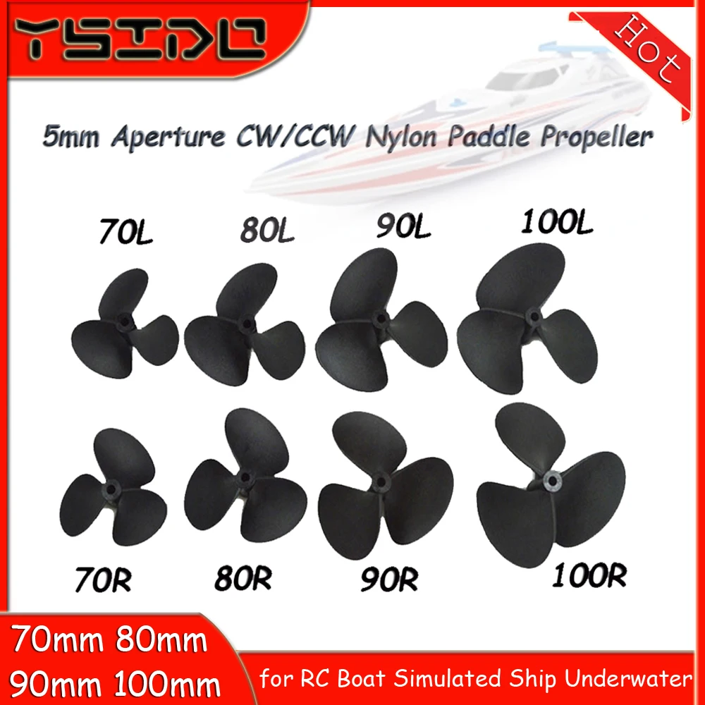 Hélice de paleta para barco a control remoto, 70/80/90/100mm, 3 aspas, CW/CCW, hélice de paleta de nailon de 5,0mm para barco a control remoto, barco simulado, Dron submarino