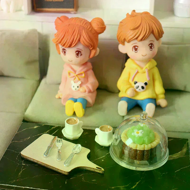Simulation de maison de poupée, gâteau au café, ensemble de desserts, modèle d'accessoires de cuisine pour décoration de maison de poupée, jouets de jeu pour enfants, cadeau, 1/12