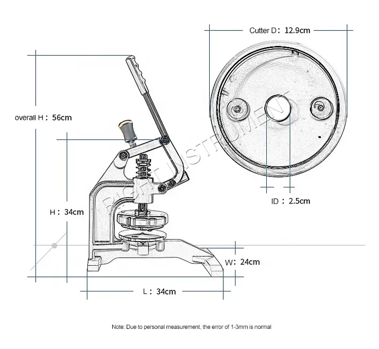 Tagliatrice manuale per campioni di cotone con taglierina rotonda per tessuti 10/50/100CM2 per tessuti