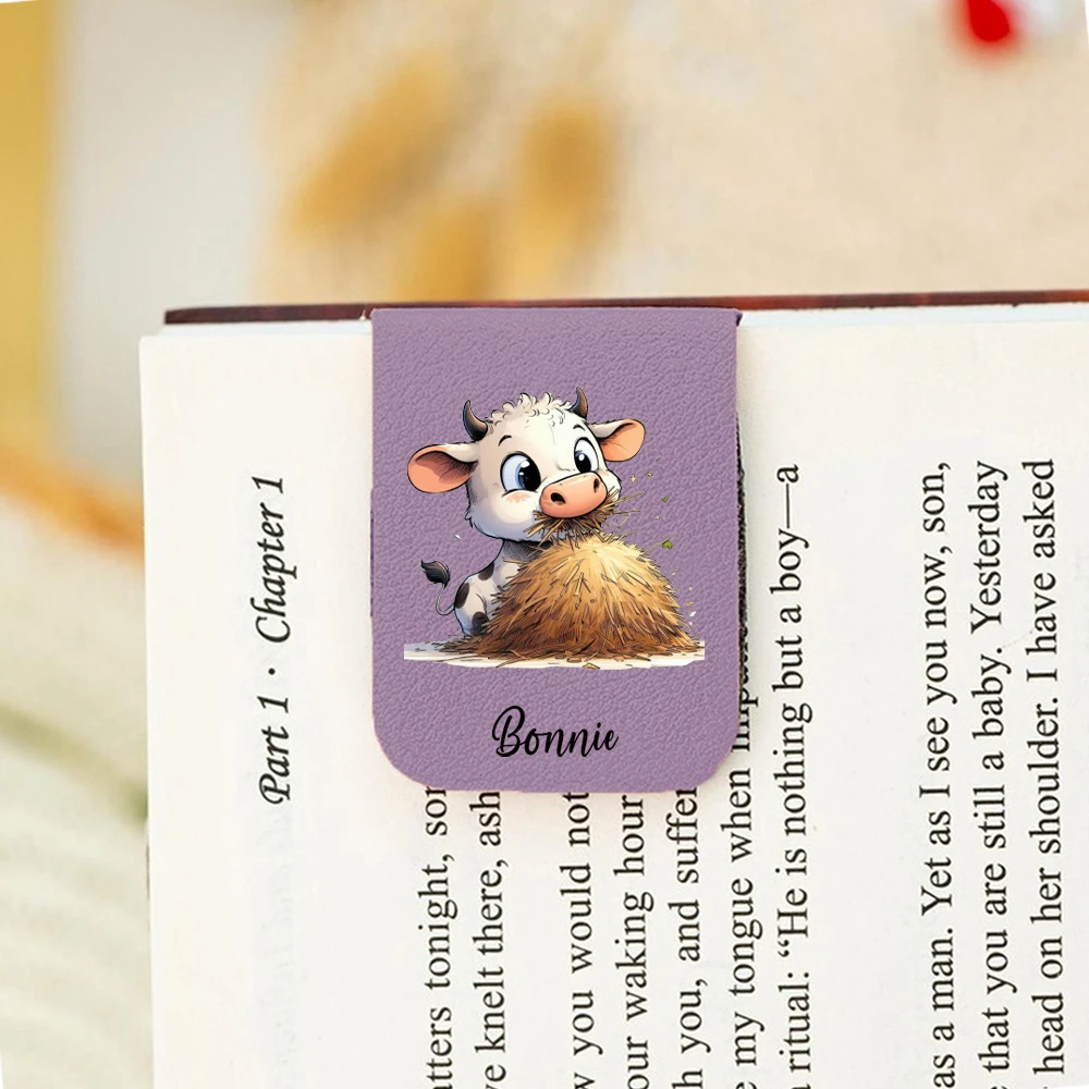 1PC Romantic Cow Customizable Name UV Print Aqua Blue Leather Book Clip For School Supplies