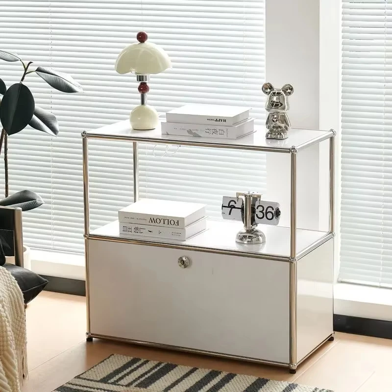 Modern Minimalist Restaurant Storage Cabinet With 4 Drawers 2 Compartments Open Shelf Slab Doors Lockable Design