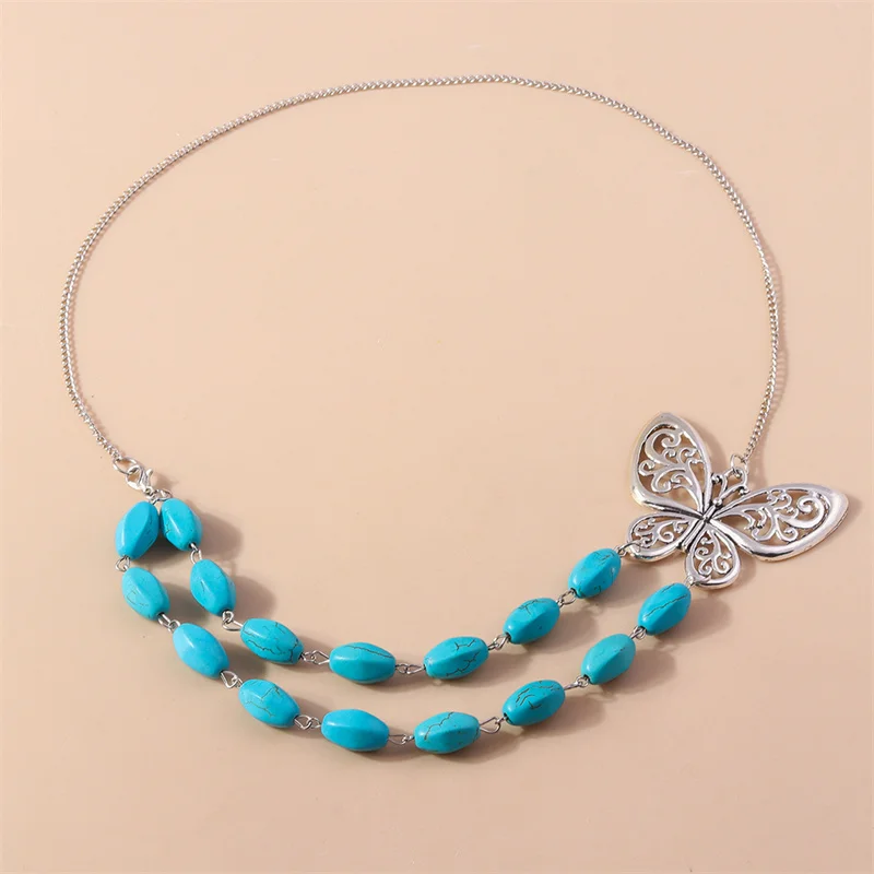Aihua Bohemia Turquoise Stone Butterfly Necklace for Women Choker Collier Femme Ethnic Necklaces Statement Jewelry