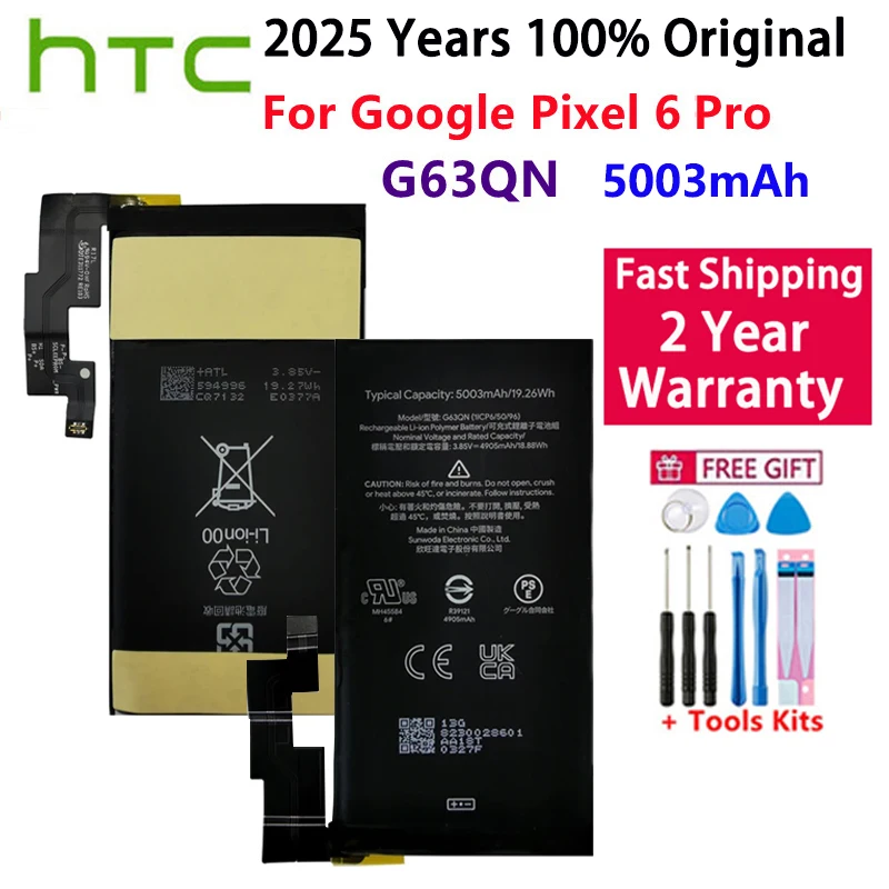 100% Original High Quality G63QN 5003mAh Phone Replacement Battery For HTC Google Pixel 6 Pro Pixel 6Pro Batteries Fast Shipping