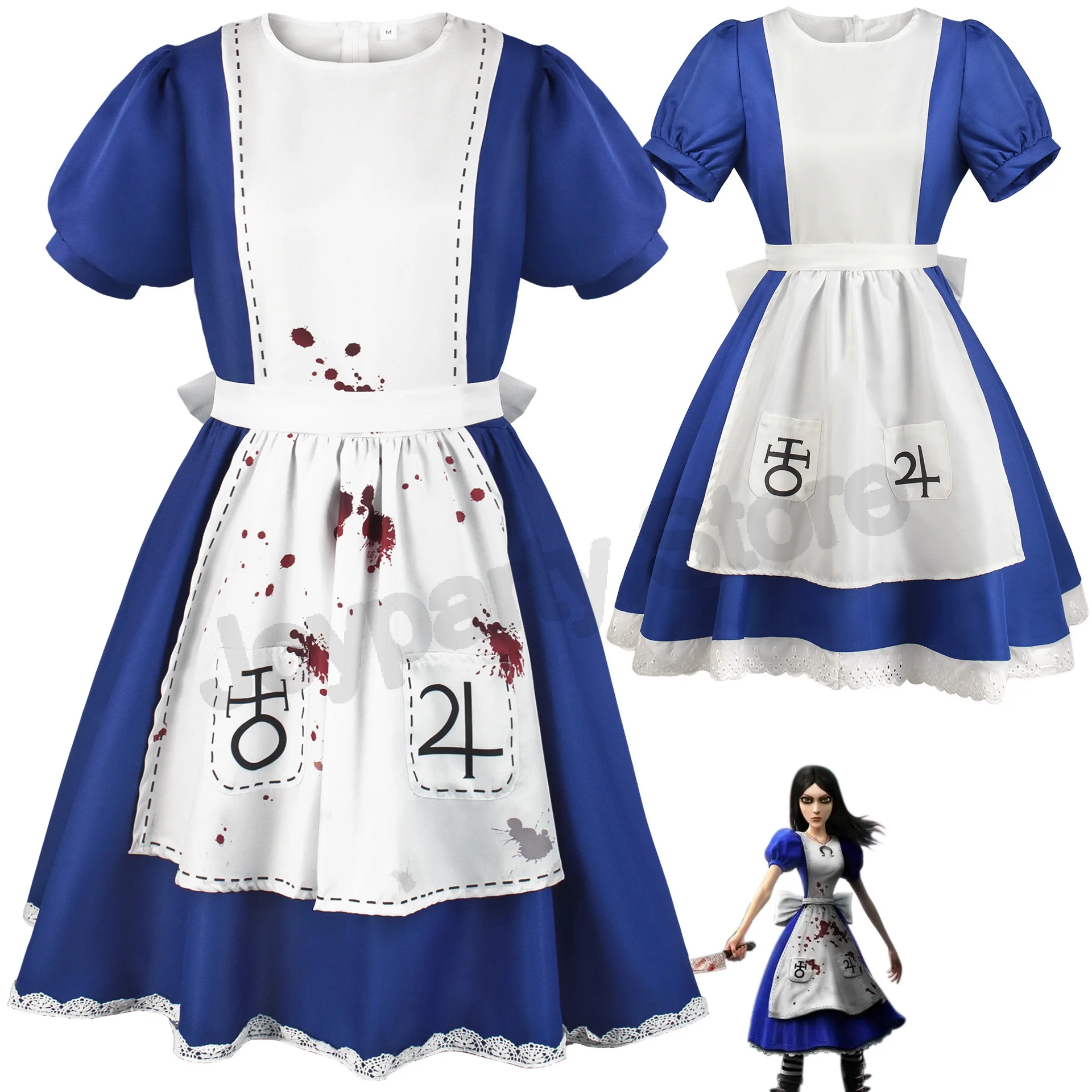 Juego Alice Madness Returns Cosplay delantal de sirvienta vestido juego Madness Returns Alice Cosplay disfraz para mujeres niñas fiesta de Halloween