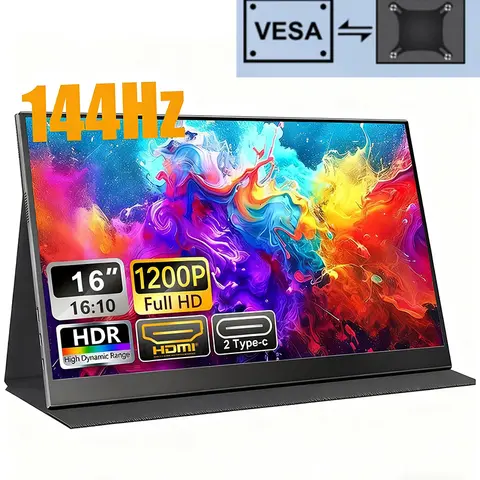 144Hz 16 inch Portable Monitor FHD IPS Screen 1200P HDR 16:10 Display with VESA Hole HDMI USB Type-C  External Second Monitor