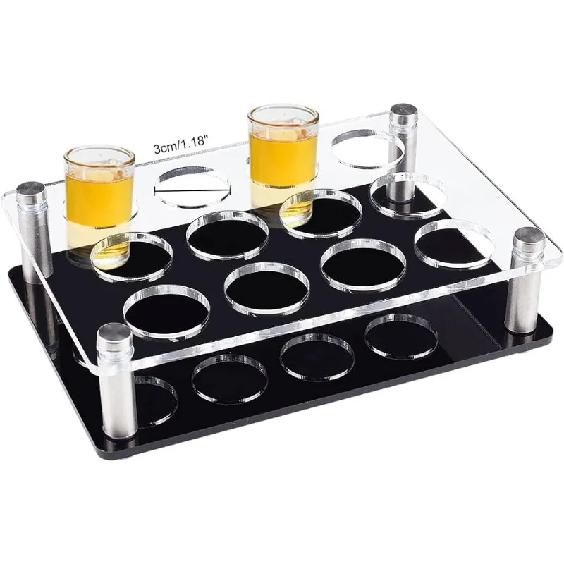 12 Shot Glass Tray Holder Bar Acrylic Shot Glasses Holders Wine Glass Cup Serving Tray Cups Organizer Shot Glass Display