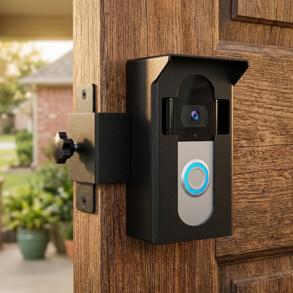 Outdoor Rated Metal Bracket with Rain Hood for Ring Video Doorbell Secure Door Edge Mounting 16.5x4x7cm Dimensions