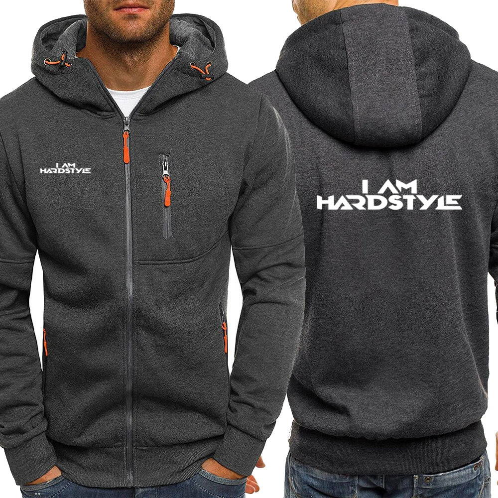 I Am Hardstyle-Cardigan à Capuche en Coton pour Homme, avec Logo Imprimé, Fermeture Éclair, Manches sulf, Décontracté, dehors, Printemps-Automne 2024