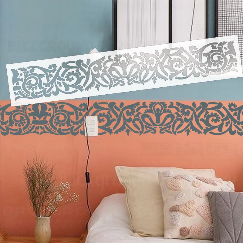 

80-120 см трафарет настенный для рисования, шаблон для декора, для покраски, для производителей мебели, шпаклевка, граничная рамка в стиле барокко, рококо, ретро, винтаж S452