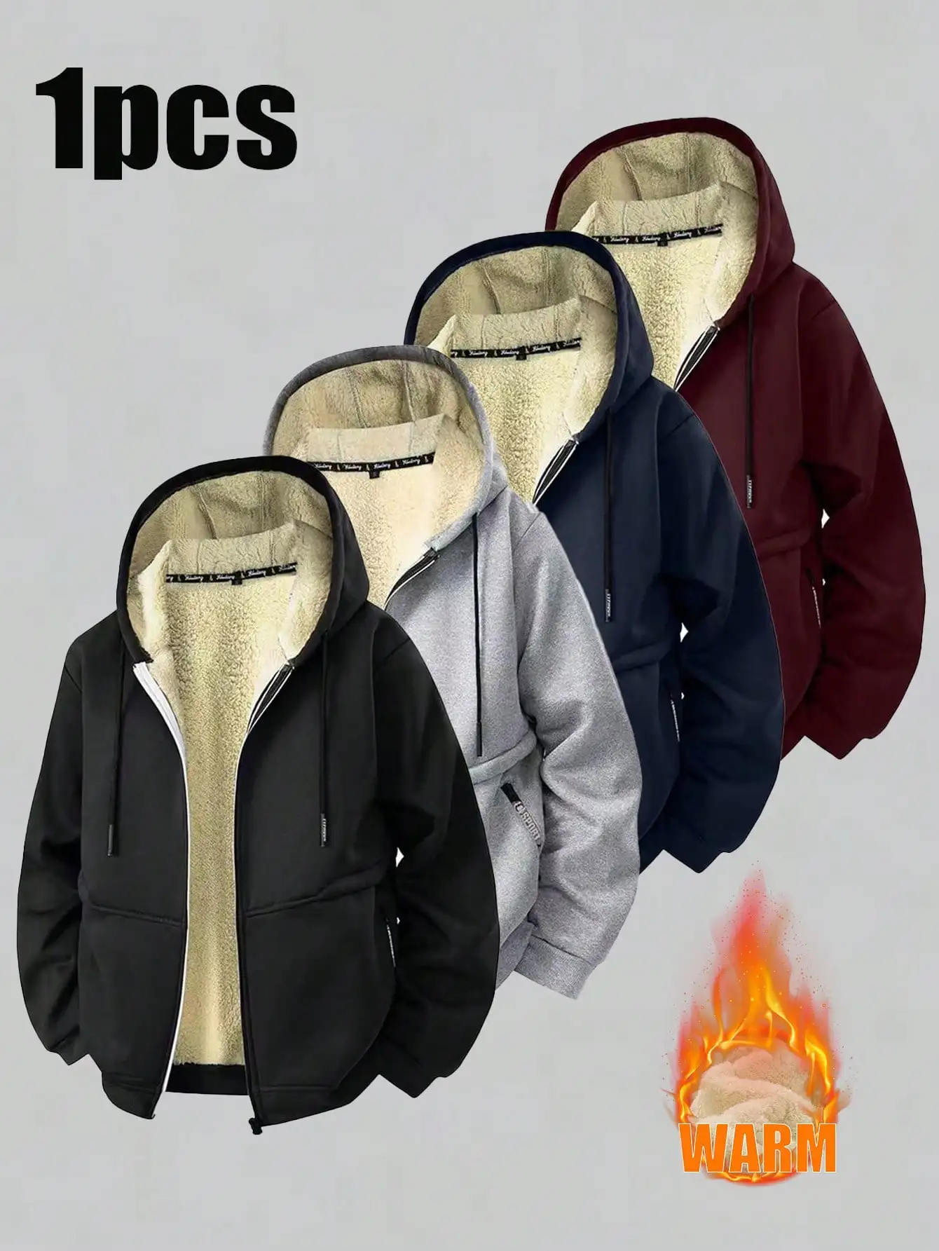 

Мужская теплая толстовка на молнии с капюшоном и флисовой подкладкой для осени и зимы