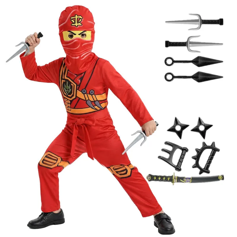 Stealth Ninja Warrior Costume for Children Boys Girls Halloween Cosplay Party with Accessories Green/blue/red Carnival Costumes
