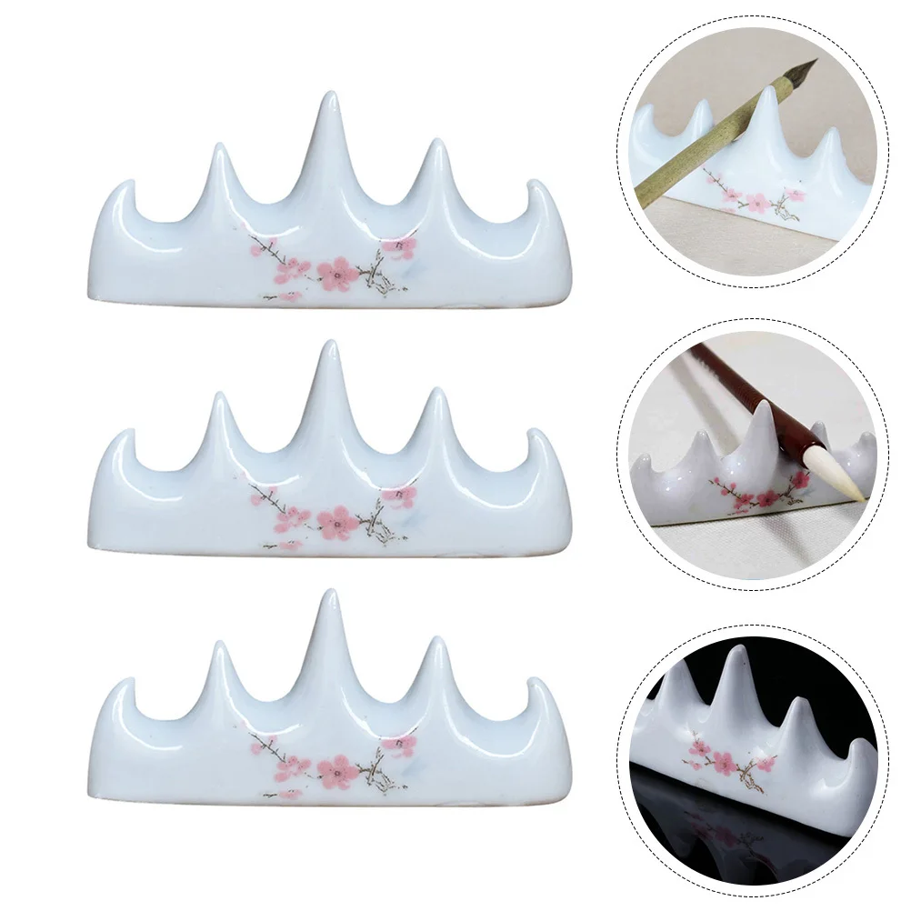 3Pcs Multifunctional Ceramic Calligraphy Pen Holder Durable Brush Rest Stable Ink Pen Rack Practical Writing Brush Support