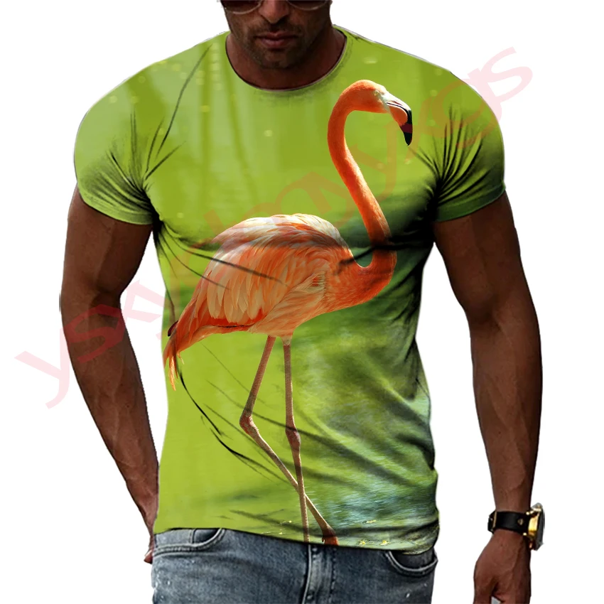 

Summer Flamingo Quick-Dry Men's T-shirt Hip Hop 3D Print Personality Neck Short Sleeve Fashion Clothes
