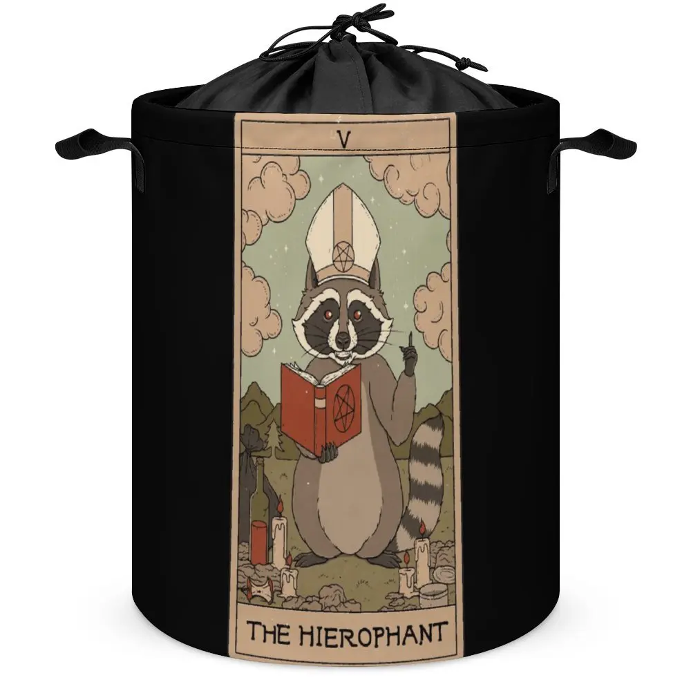 The Hierophant Raccoons Tarot for Sale Y Laundry Basket Tie Up Your Dirty Pocket Dust Proof Graphic Storage of Socks Handle on B