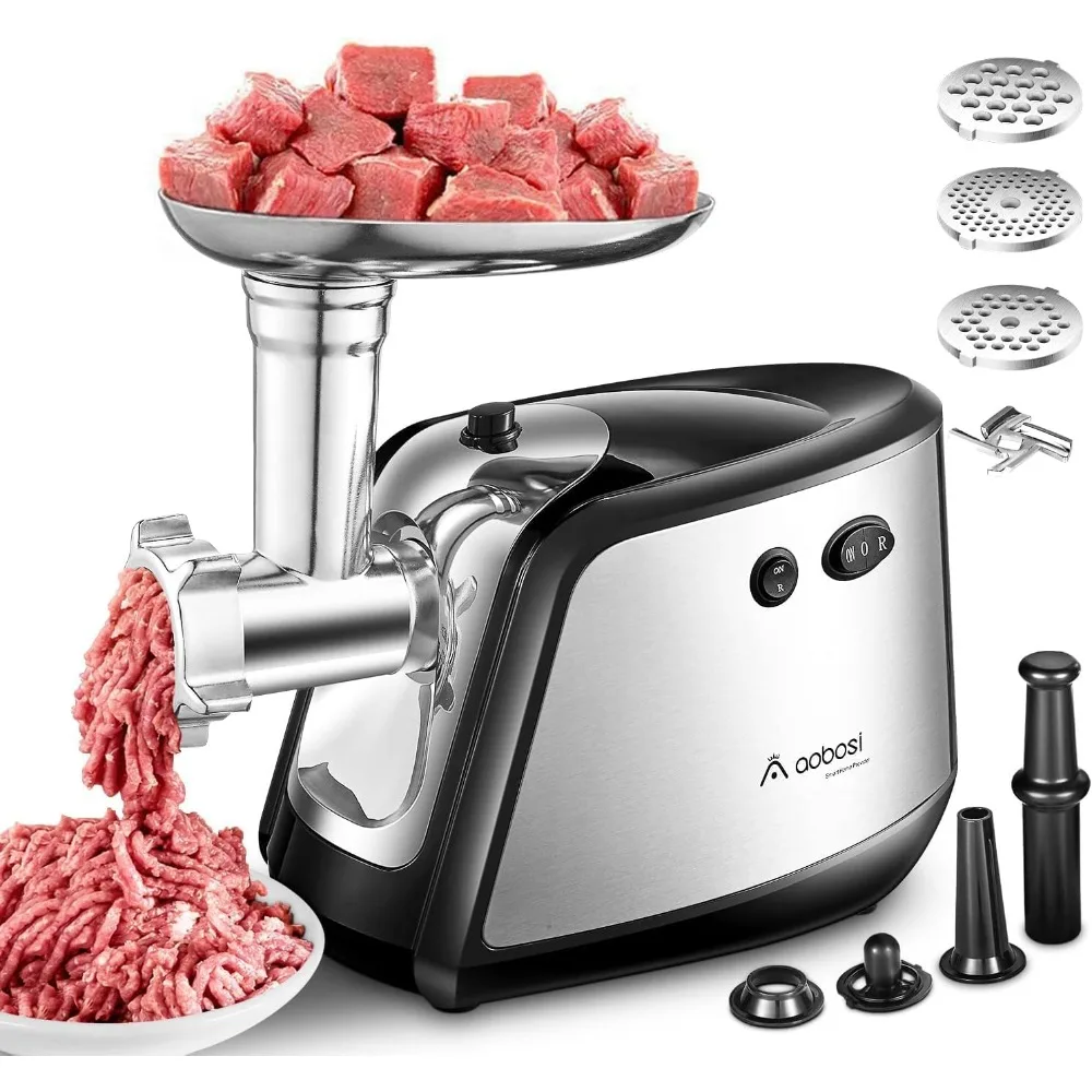 

Electric Heavy Duty Meat Mincer 3-IN-1 Sausage Stuffer and Grinder with 3 Size Plates & Kubbe Kits, Dual Safety Switch