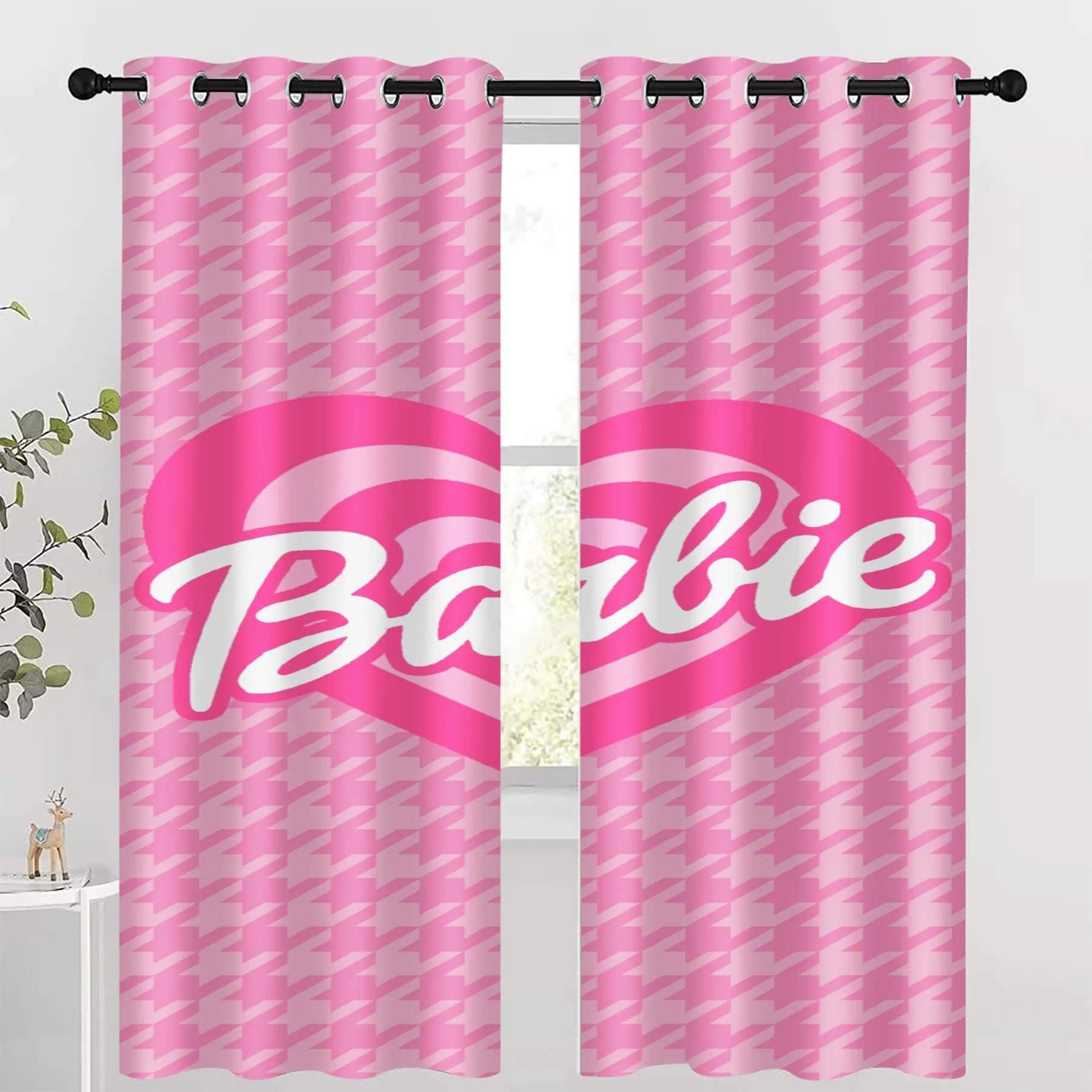 Barbie Curtains For Living Room Home Decor Perforated Bedroom Blackout  Balcony Screen Cartoon Cute