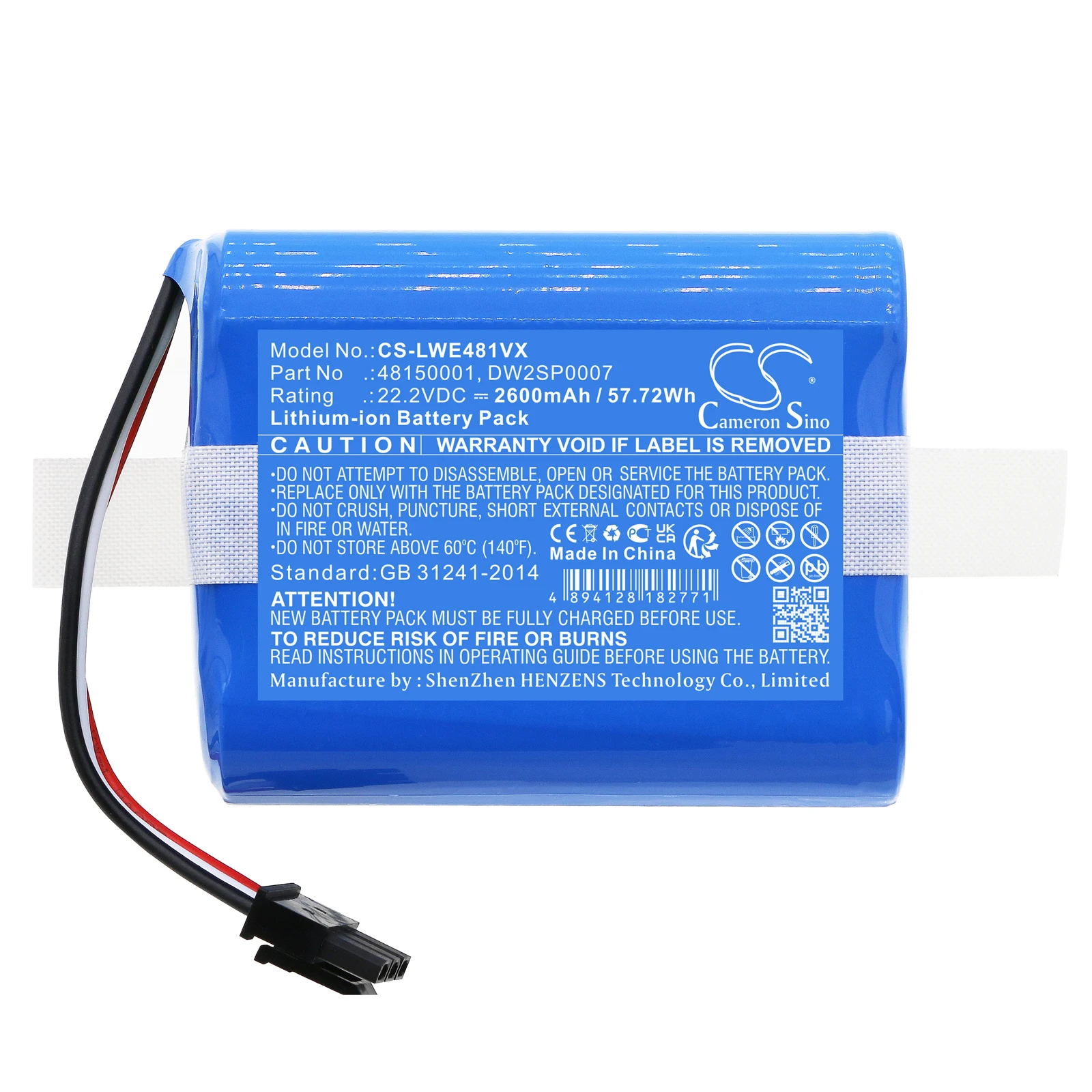 CS 교체 배터리, 잔디 ExpertRobotic 잔디 깎는 기계 481500001, DW2SP0007, 2600mAh, 57.72Wh