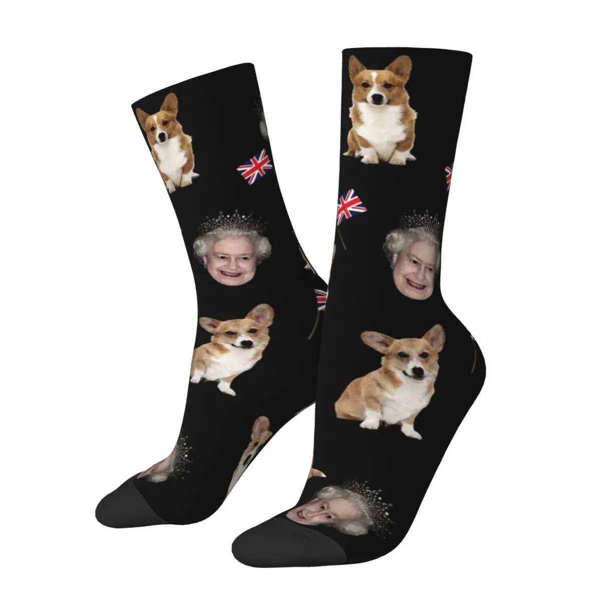 

Autumn Winter Funny Women Men Queen Elizabeth And Corgis Socks Non-slip Crew Socks