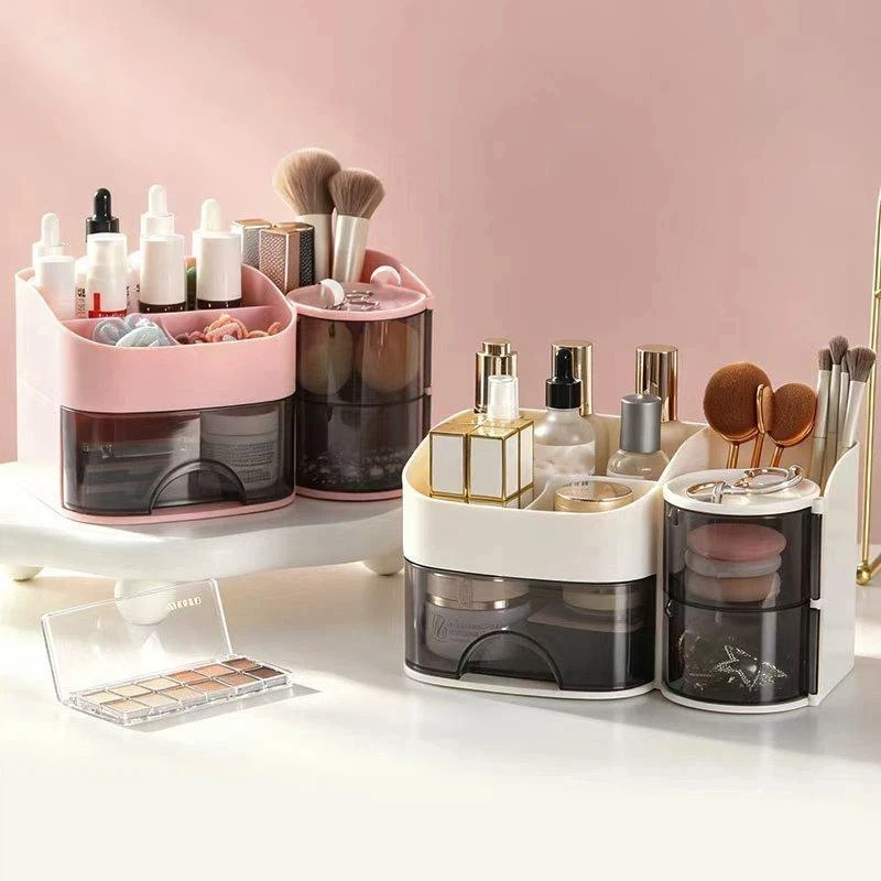 Makeup Organizer With Transparent Drawers Multiple Compartments Vanity Storing Cosmetics Brushes Skincare Products