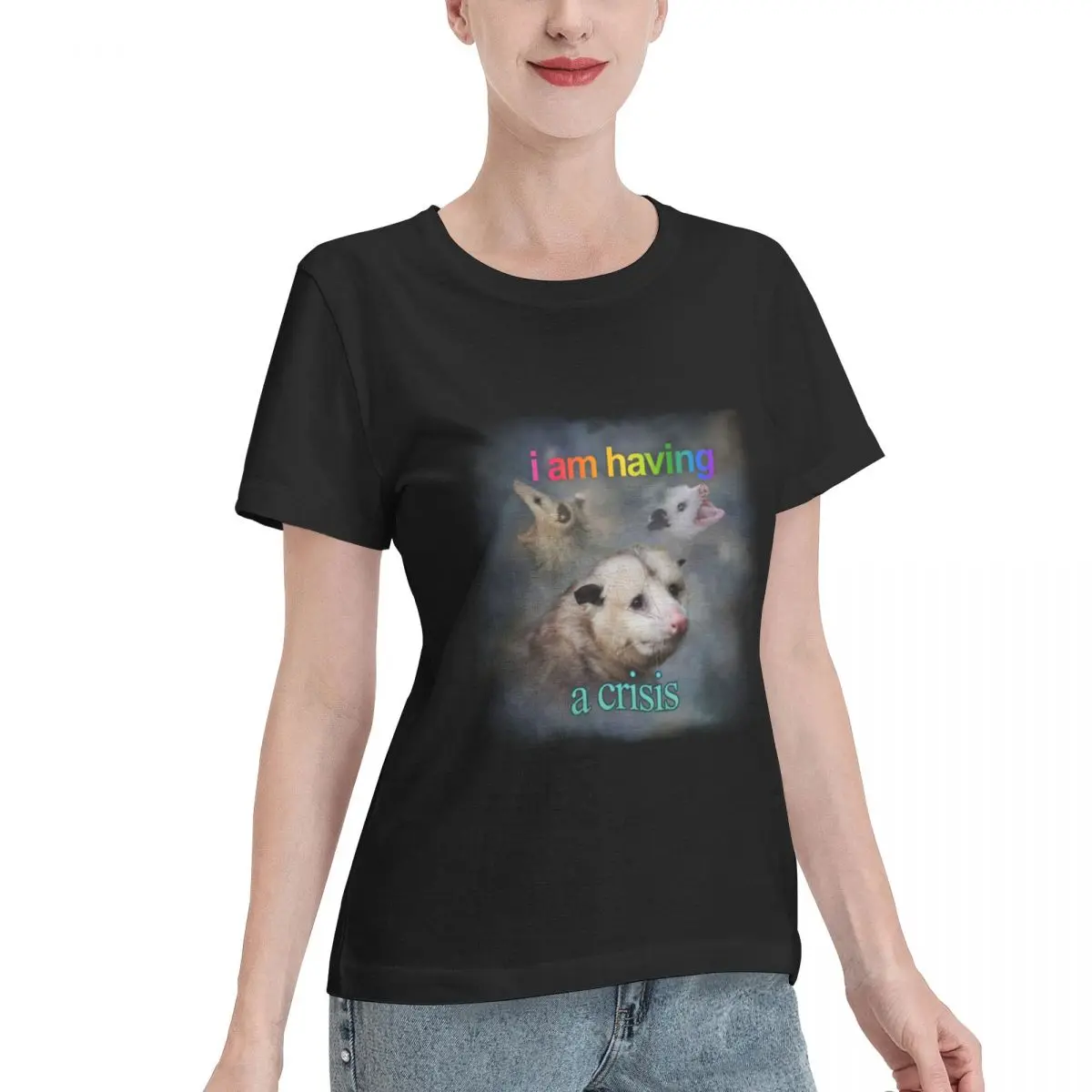 Autumn Inner I Am Having A Crisis Possum Word Art Women's T-shirt Sensual Female Everyday Wear
