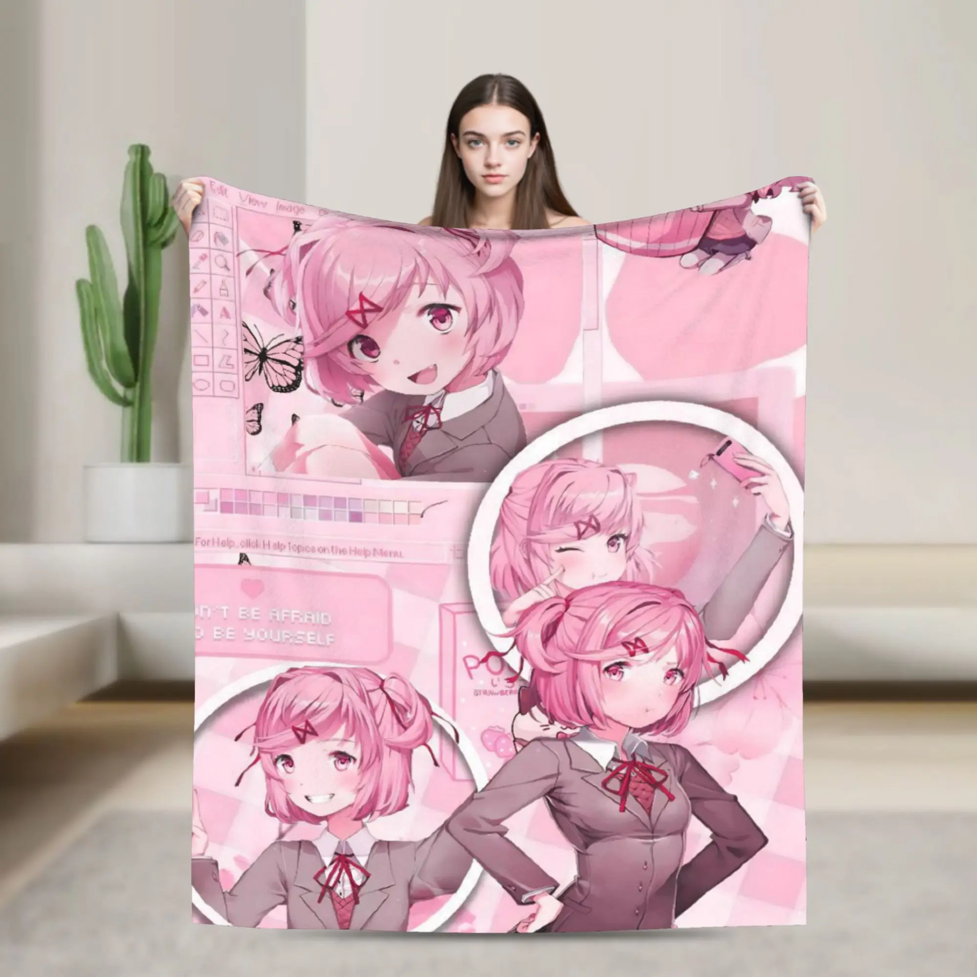 Natsuki Game Kawaii Knitted Blankets Anime Fuzzy Throw Blanket Summer Air Conditioning Portable Lightweight Bedspreads