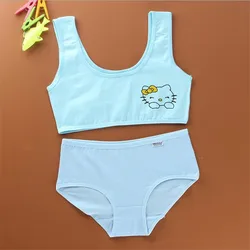 Cotton Girls Bra And Panty Sets Teenage Girls Cotton Padded Training Bra + Panties Kids Sports Bra Panties Underwear