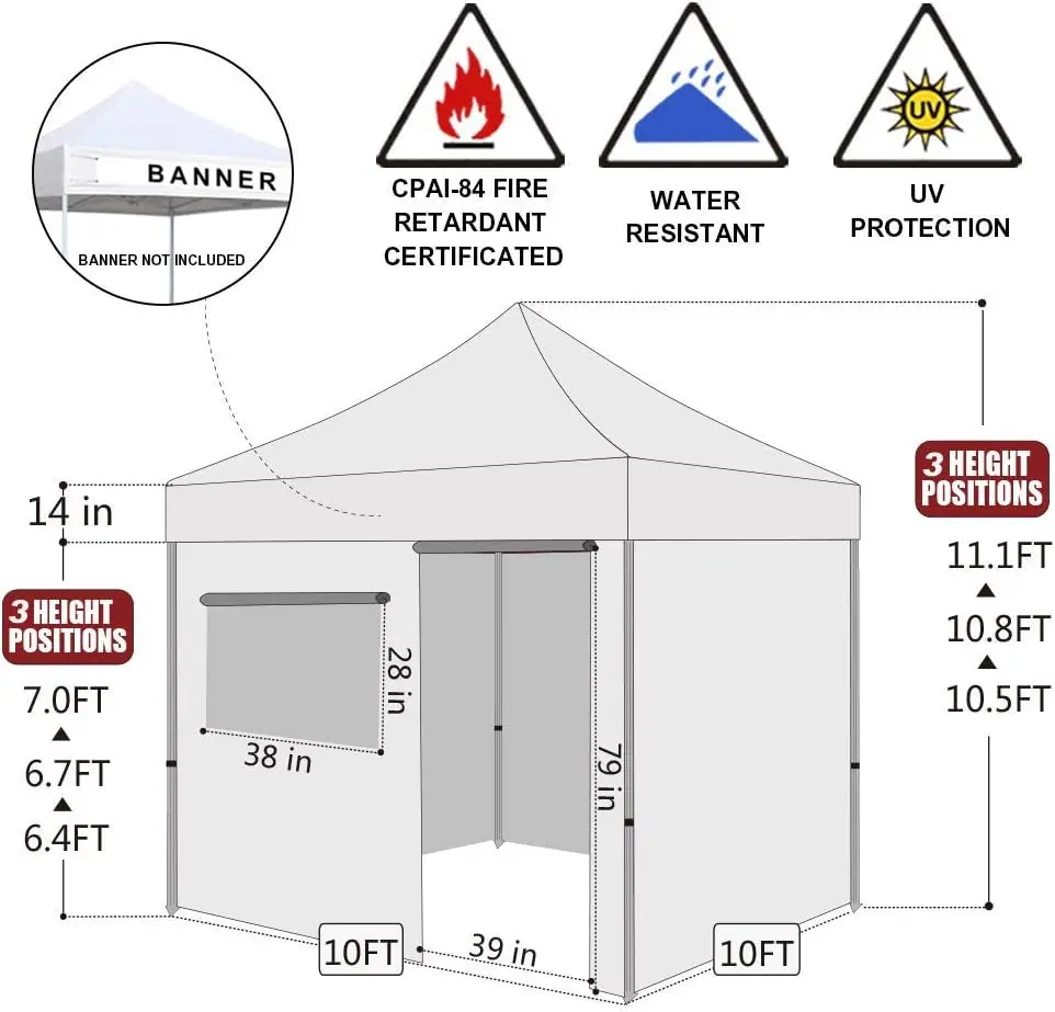 Pop-up Canopy Tent Commercial Instant Canopies with 4 Removable Zipper End Side Walls and Roller Bag, Bonus 4