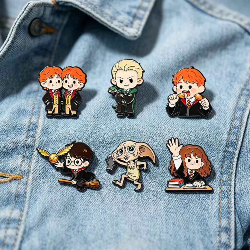 6pcs Set Magic Character Metal Badges Personalized and Creative Cute Magic Novel Film and Television Role Alloy Brooch Accessory
