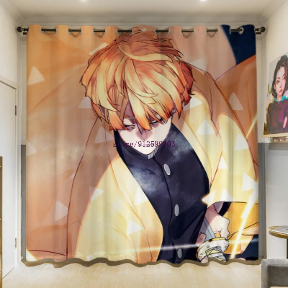 Japan Anime Demon Slayer Blackout Curtains Bedroom Living Room Japan Cartoon Manga 63x63 Inch Custom Window Drapes Home Textiles