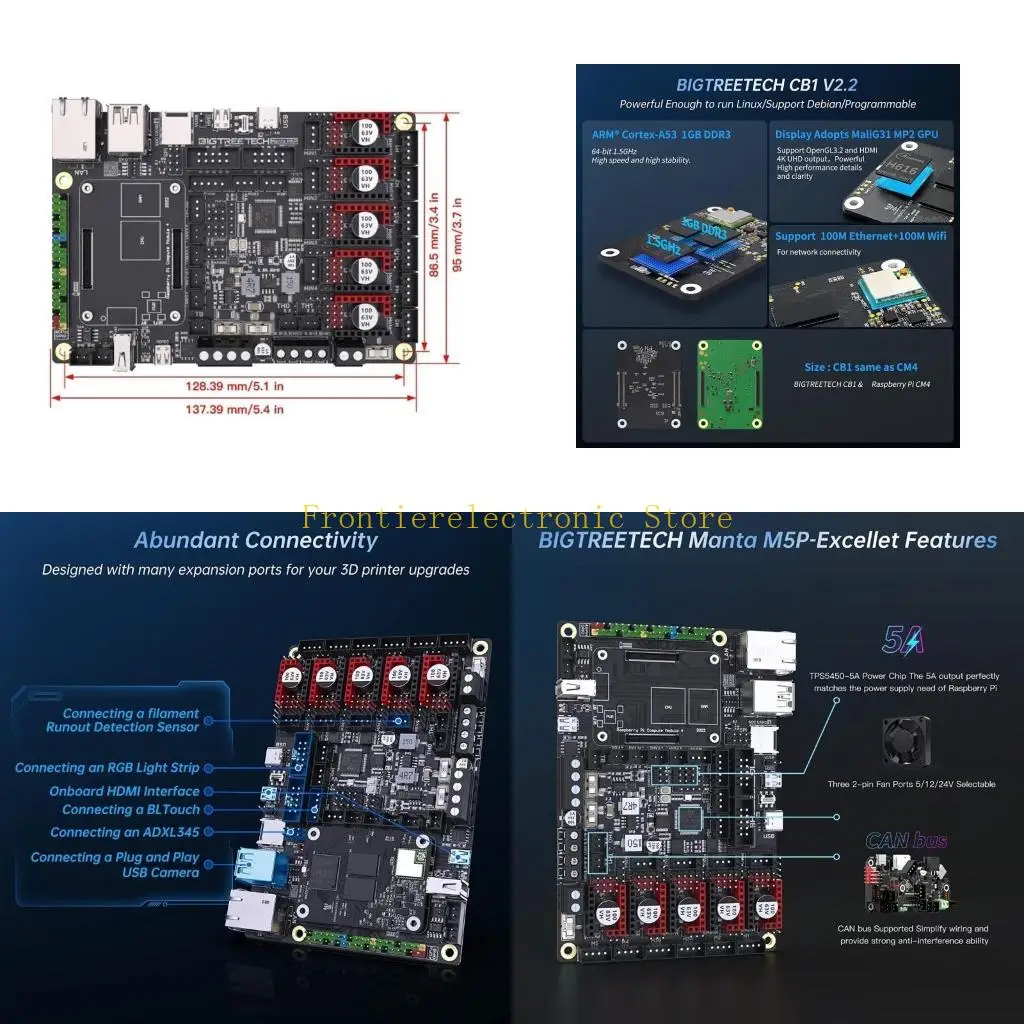 

G8DB BIGTREETECH Manta M5P+CB1 V2.2 Board Mainboard 64Bit Silent Control Board Work Support Klipper Drop-in Motherboard
