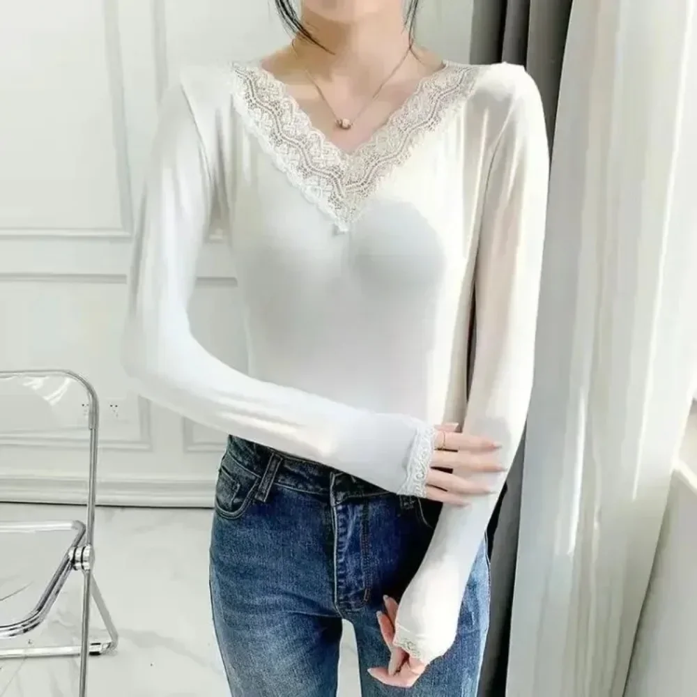 Spring Autumn Women Thermal Underwear Long Sleeves Bottoming Shirt Pullover Elastic Casual Solid Ladies Basic Thermal Tops