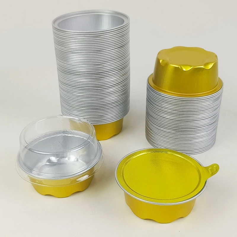 

50ml Golden Foil Pudding Cups Disposable Round Baking Molds Thickened Dessert Packaging 100/200/500pcs Pack for DIY Cakes