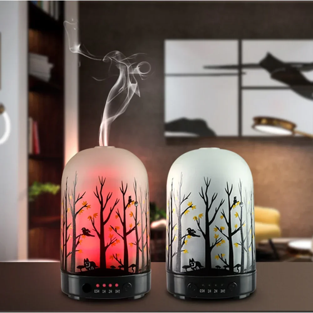 Aroma Diffuser Essential Oil Ultrasound Cool Air Humidifier 7 Lights 100ml Mute Auto Close Mist Maker Glass Difusor De Aroma