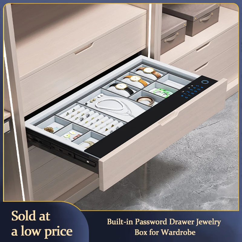 Smart Fingerprint Password Drawer Safe Invisible Embedded Steel Jewelry Box For Wardrobe Cabinet Office Security Organizer 307