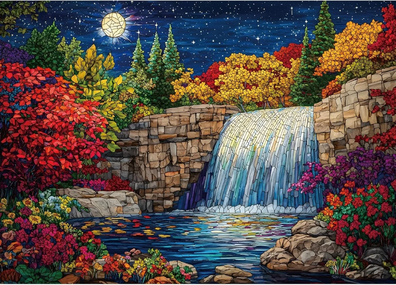 

Витражи, ночной водопад, 1000/500/300/120 шт., головоломка, домашний декор для игр для взрослых, семейные забавные головоломки, развивающие игрушки