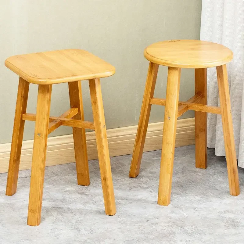 Carbonized Color Cross Square Stool Round Stools Dining Stool High Stools Bamboo 4-legged Ottomans Bamboo Household Economy Type