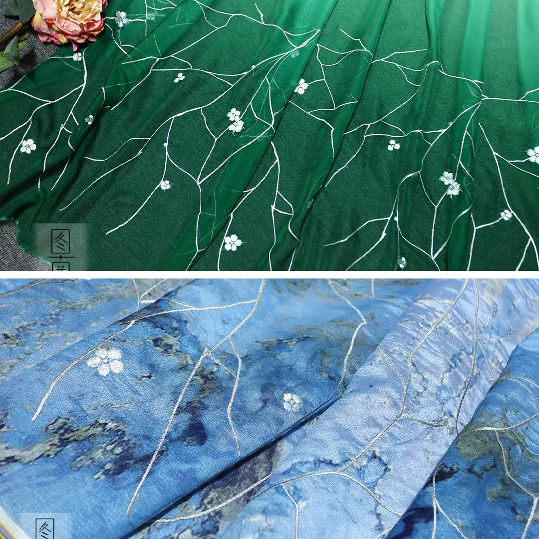 Designer Cloth Prunus Mume Embroidered Cloth Guofeng Jacket and Dress Heavy Industry Gradient Hanfu Fabric