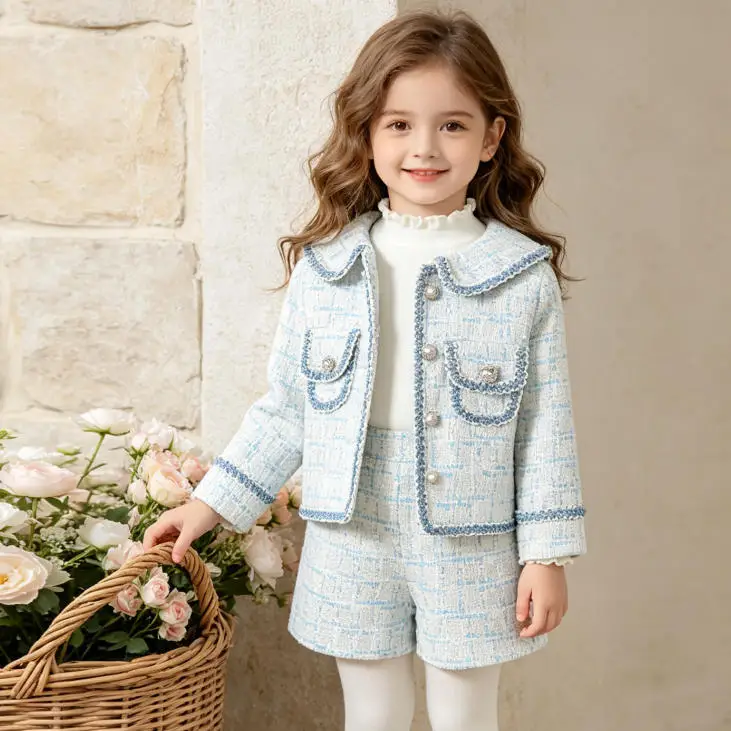 Temperament Short Two Price Sets Coat Girl Spring Autumn Gentle Exquisite Retro Fashion Lapel Single Breast and Short